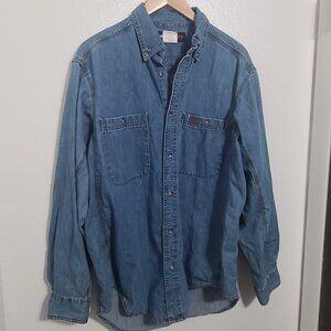 Wrangler Riggs Ripstop Work Shirt Large Blue Long Sleeve Button-Up